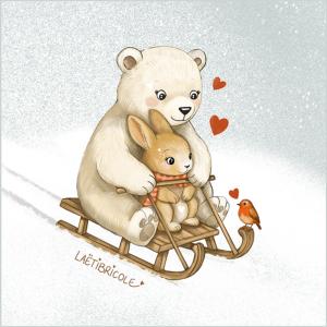 Coupon coussin ours et lapin sur la luge