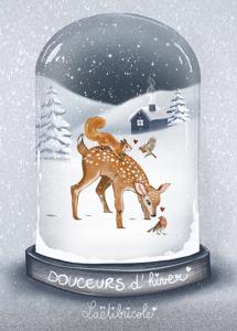 Carte hiver Bambi et écureuil sous cloche !