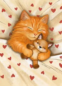 Le chat roux et son doudou renard