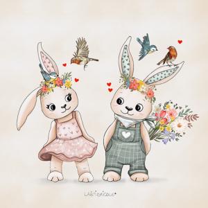 Les lapins amoureux carte carrée